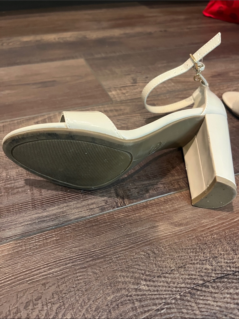 G by Guess Cream Patent Ankle-Strap Block Sandals - Picture 5 of 5